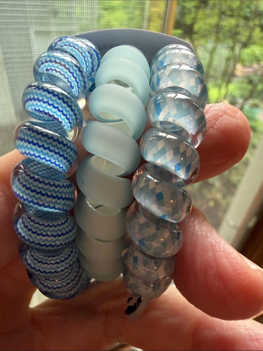 Set of 3 Blue and Aqua Spiral Hair Ties